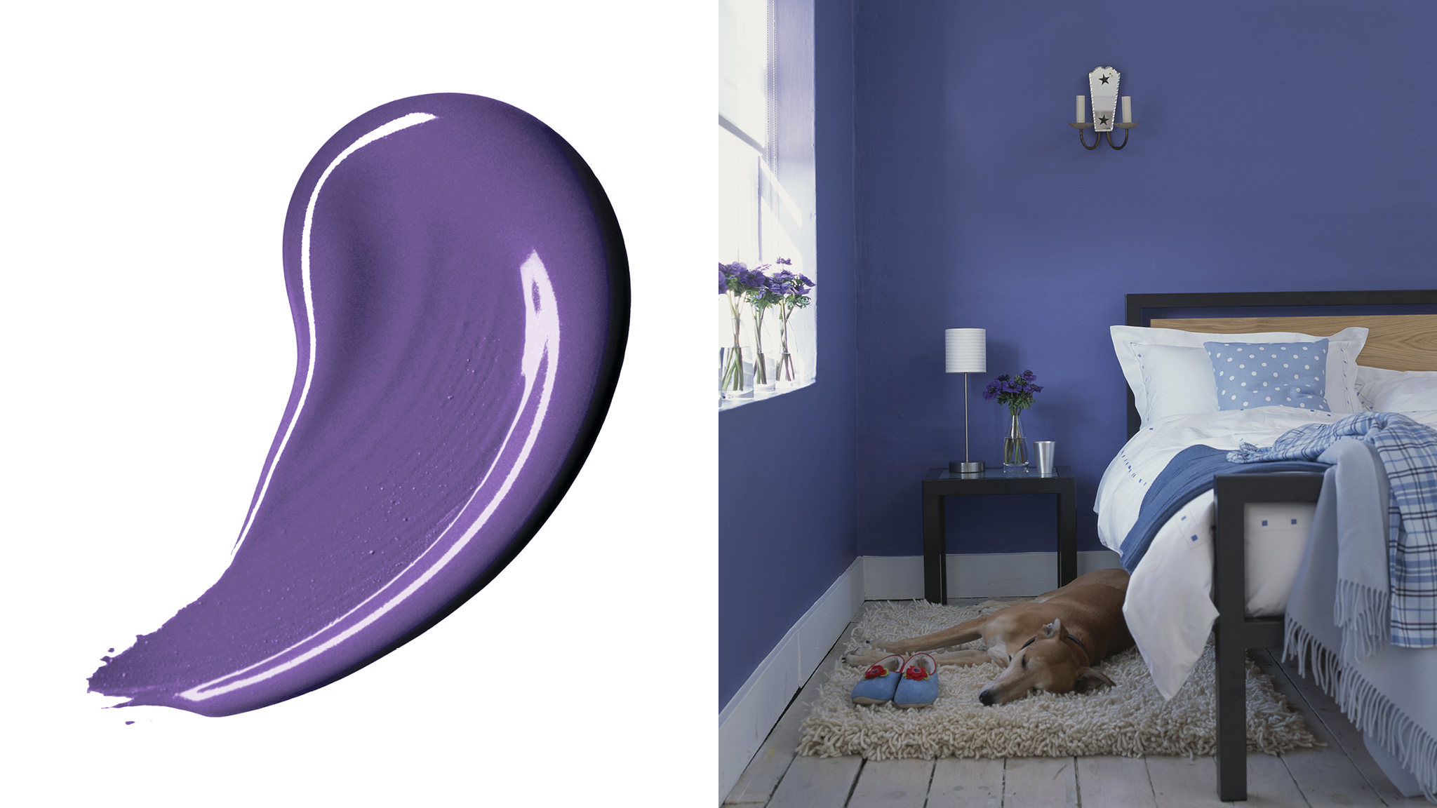 A relaxing violet bedroom scheme Violet is one of the most peaceful tones on the colour spectrum, promoting feelings of relaxation and wellbeing.