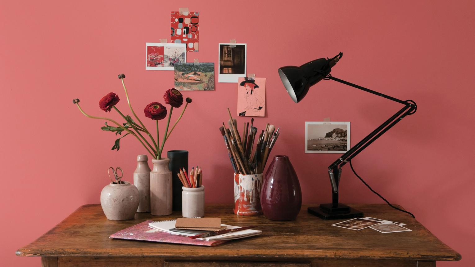 Create an artistic home office with burnt reds Interior